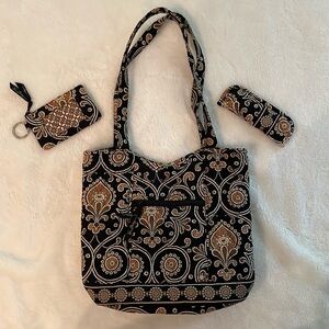 Vera Bradley Cafe Latte handbag, eyeglass sleeve and key ID coin purse